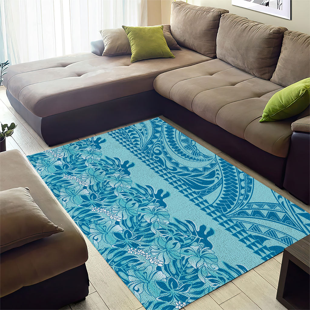 Cyan Hibiscus Monstera Seamless Kakau Hawaii Area Rug LT14 - Polynesian Pride