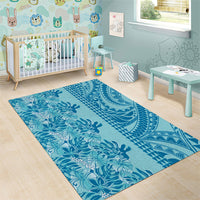Cyan Hibiscus Monstera Seamless Kakau Hawaii Area Rug LT14 - Polynesian Pride