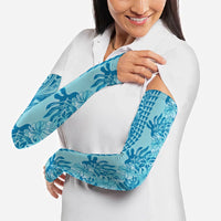 Cyan Hibiscus Monstera Seamless Kakau Hawaii Arm Sleeves LT14 - Polynesian Pride