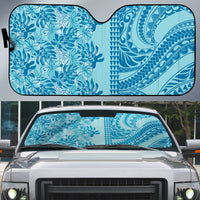 Cyan Hibiscus Monstera Seamless Kakau Hawaii Auto Sun Shade LT14 Cyan - Polynesian Pride