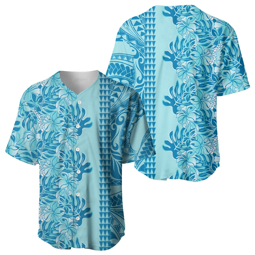 Cyan Hibiscus Monstera Seamless Kakau Hawaii Baseball Jersey LT14 - Polynesian Pride