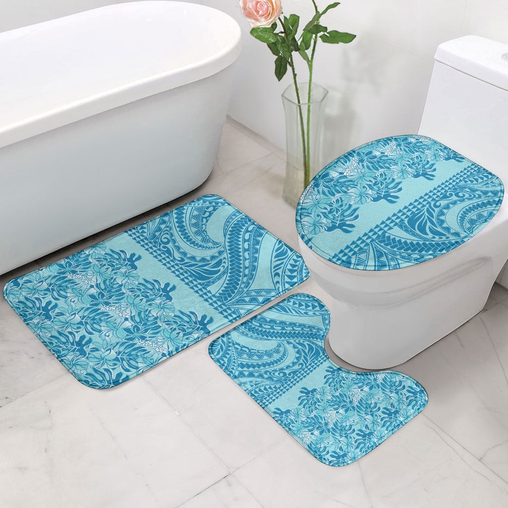 Cyan Hibiscus Monstera Seamless Kakau Hawaii Bathroom Set LT14 - Polynesian Pride