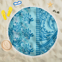 Cyan Hibiscus Monstera Seamless Kakau Hawaii Beach Blanket LT14 One Size 150cm Cyan - Polynesian Pride