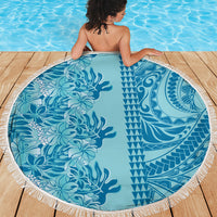Cyan Hibiscus Monstera Seamless Kakau Hawaii Beach Blanket LT14 - Polynesian Pride