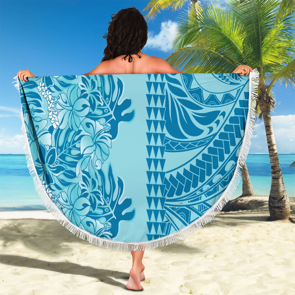 Cyan Hibiscus Monstera Seamless Kakau Hawaii Beach Blanket LT14 - Polynesian Pride