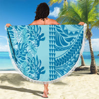 Cyan Hibiscus Monstera Seamless Kakau Hawaii Beach Blanket LT14 - Polynesian Pride