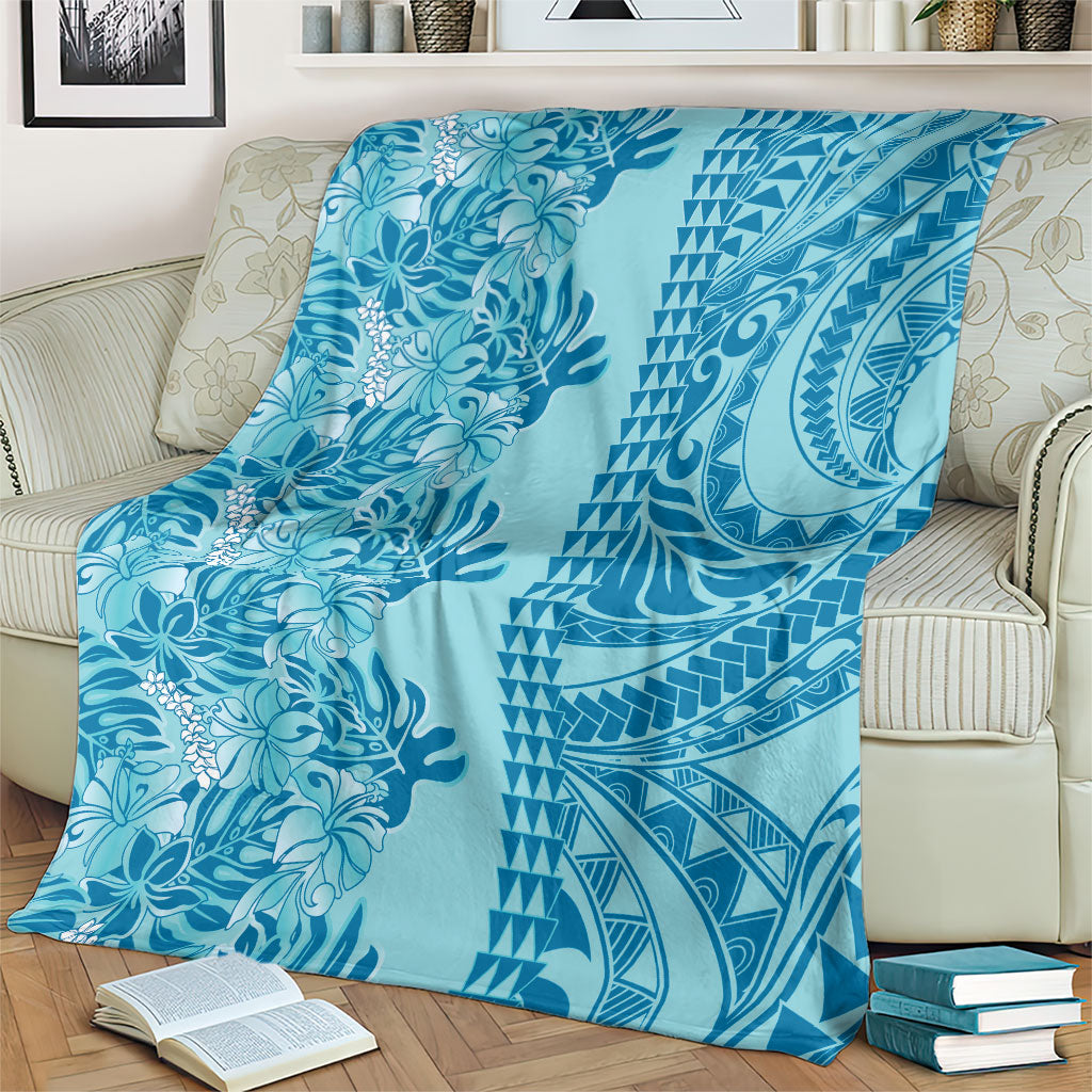 Cyan Hibiscus Monstera Seamless Kakau Hawaii Blanket LT14 - Polynesian Pride