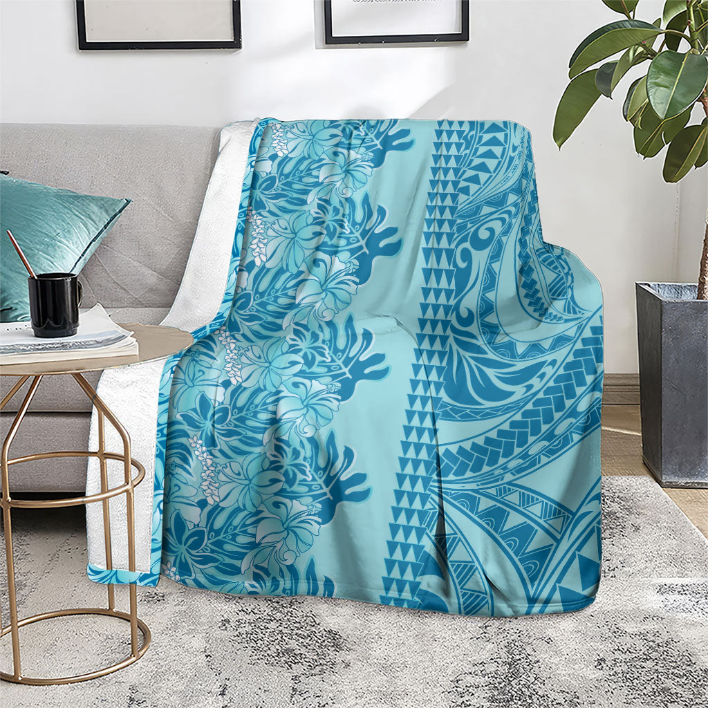 Cyan Hibiscus Monstera Seamless Kakau Hawaii Blanket LT14 - Polynesian Pride