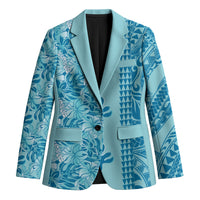 Cyan Hibiscus Monstera Seamless Kakau Hawaii Blazer LT14 Unisex Cyan - Polynesian Pride