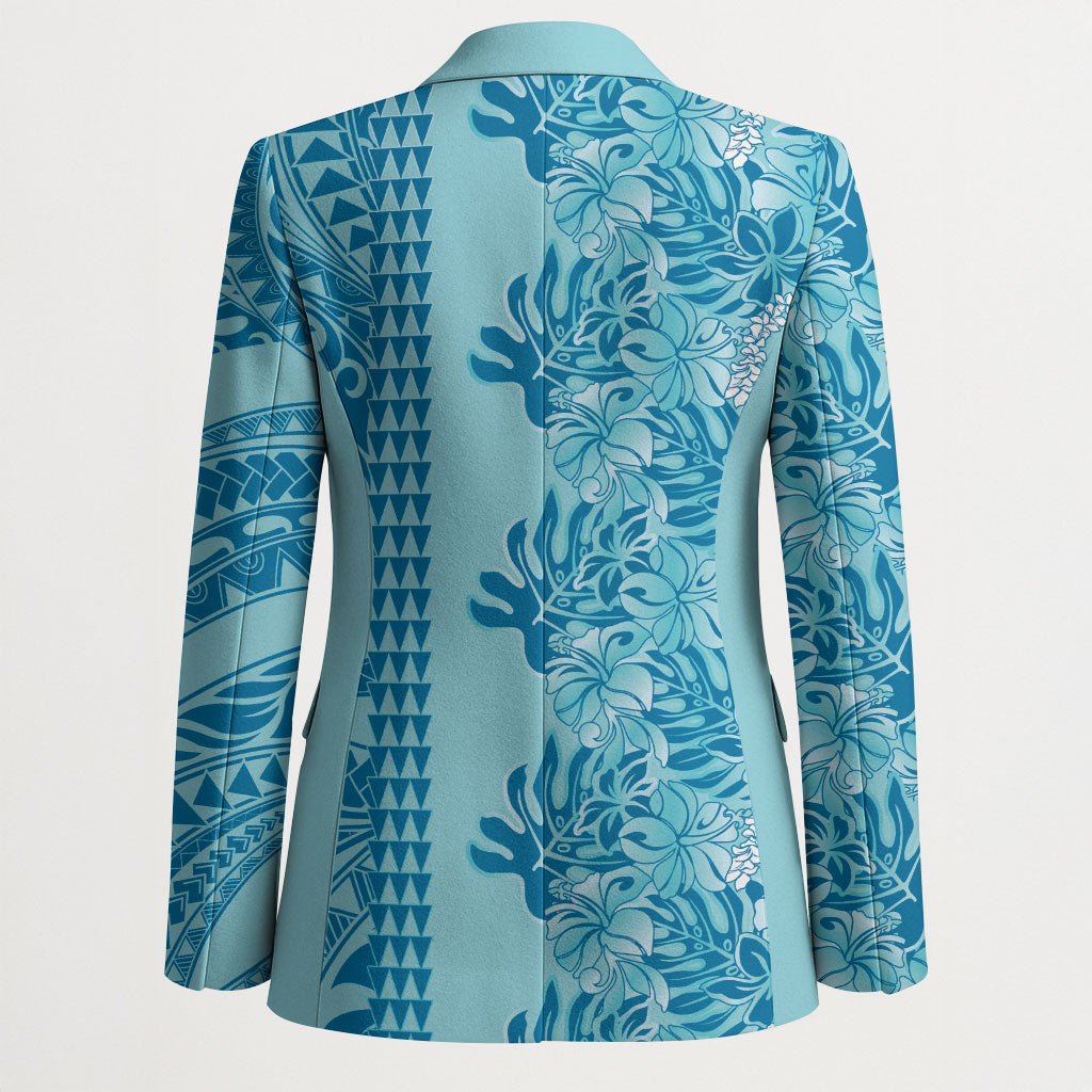 Cyan Hibiscus Monstera Seamless Kakau Hawaii Blazer LT14 - Polynesian Pride