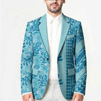 Cyan Hibiscus Monstera Seamless Kakau Hawaii Blazer LT14 - Polynesian Pride