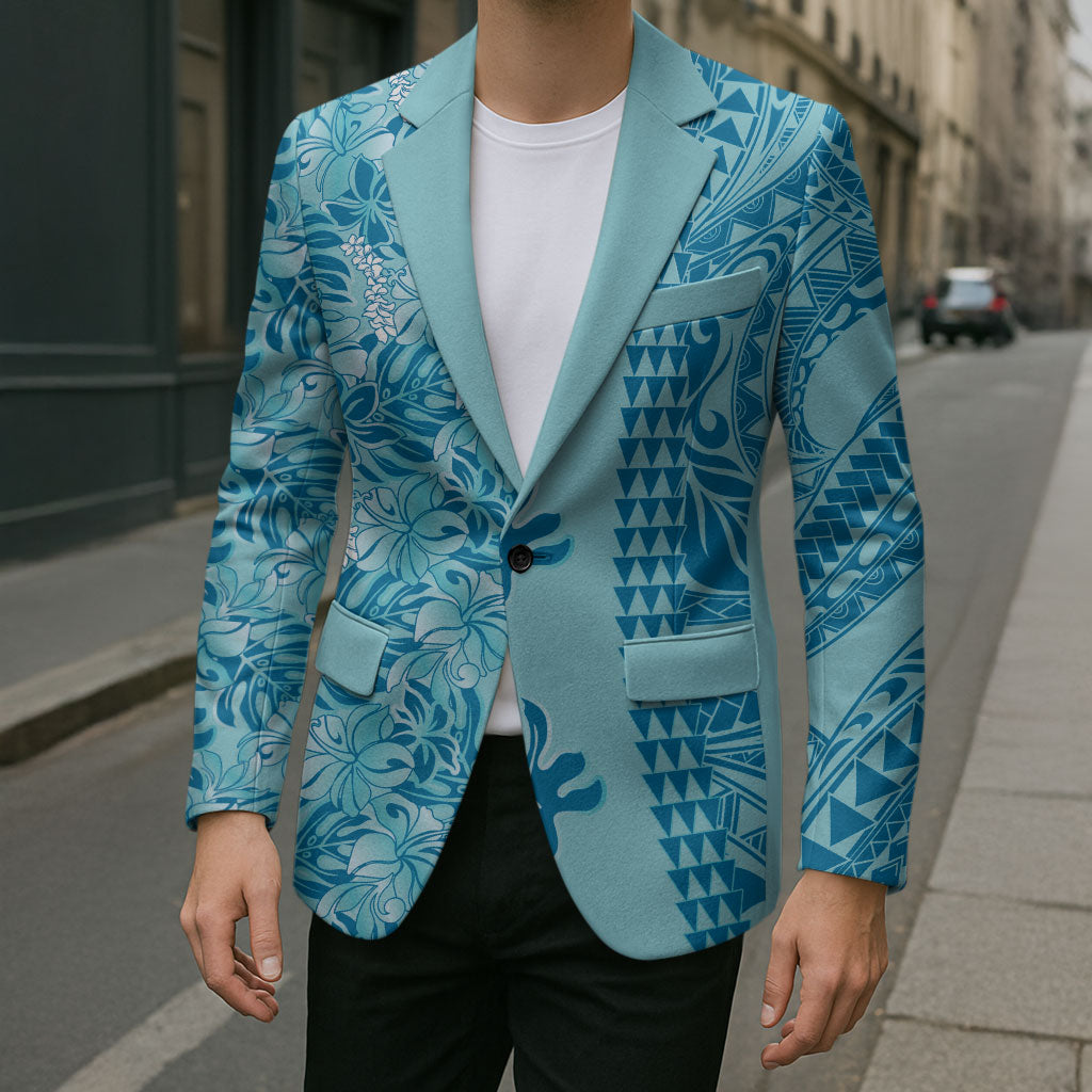 Cyan Hibiscus Monstera Seamless Kakau Hawaii Blazer LT14 - Polynesian Pride