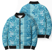 Cyan Hibiscus Monstera Seamless Kakau Hawaii Bomber Puffer Jacket LT14 - Polynesian Pride