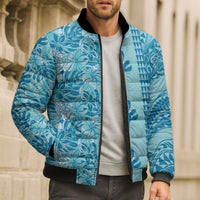 Cyan Hibiscus Monstera Seamless Kakau Hawaii Bomber Puffer Jacket LT14 - Polynesian Pride