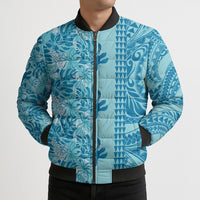 Cyan Hibiscus Monstera Seamless Kakau Hawaii Bomber Puffer Jacket LT14 - Polynesian Pride