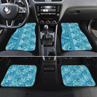 Cyan Hibiscus Monstera Seamless Kakau Hawaii Car Mats LT14 Set 4pcs Cyan - Polynesian Pride