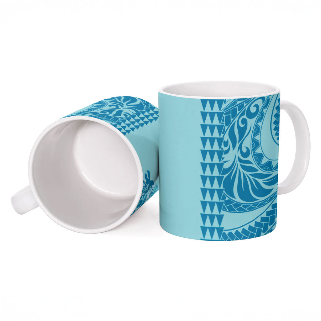 Cyan Hibiscus Monstera Seamless Kakau Hawaii Ceramic Mug LT14 - Polynesian Pride