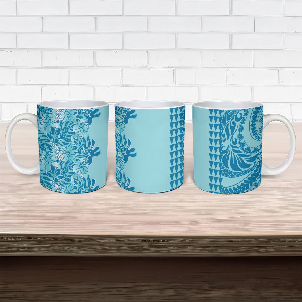 Cyan Hibiscus Monstera Seamless Kakau Hawaii Ceramic Mug LT14 - Polynesian Pride