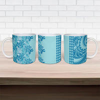 Cyan Hibiscus Monstera Seamless Kakau Hawaii Ceramic Mug LT14 - Polynesian Pride