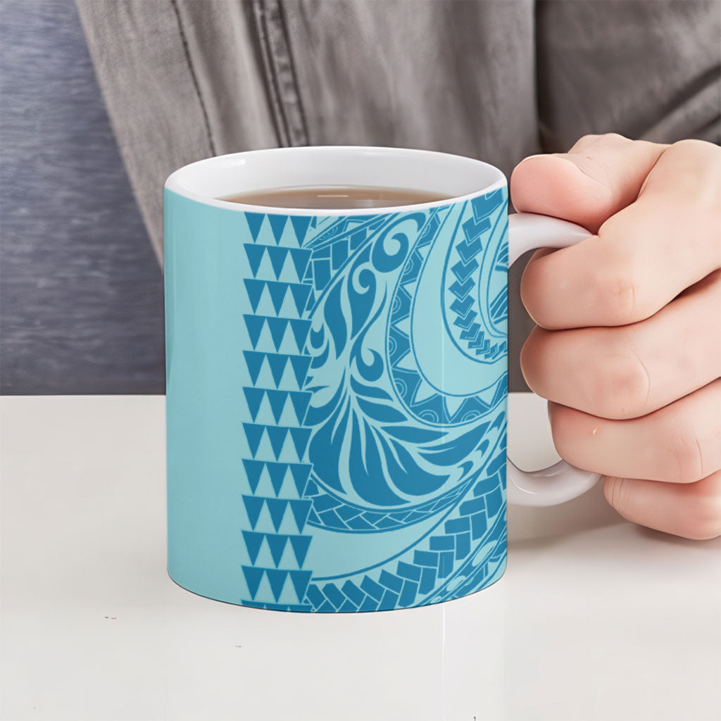 Cyan Hibiscus Monstera Seamless Kakau Hawaii Ceramic Mug LT14 - Polynesian Pride
