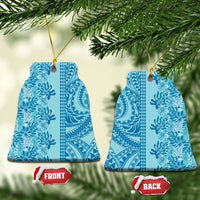 Cyan Hibiscus Monstera Seamless Kakau Hawaii Ceramic Ornament LT14 Bell Flake Cyan - Polynesian Pride