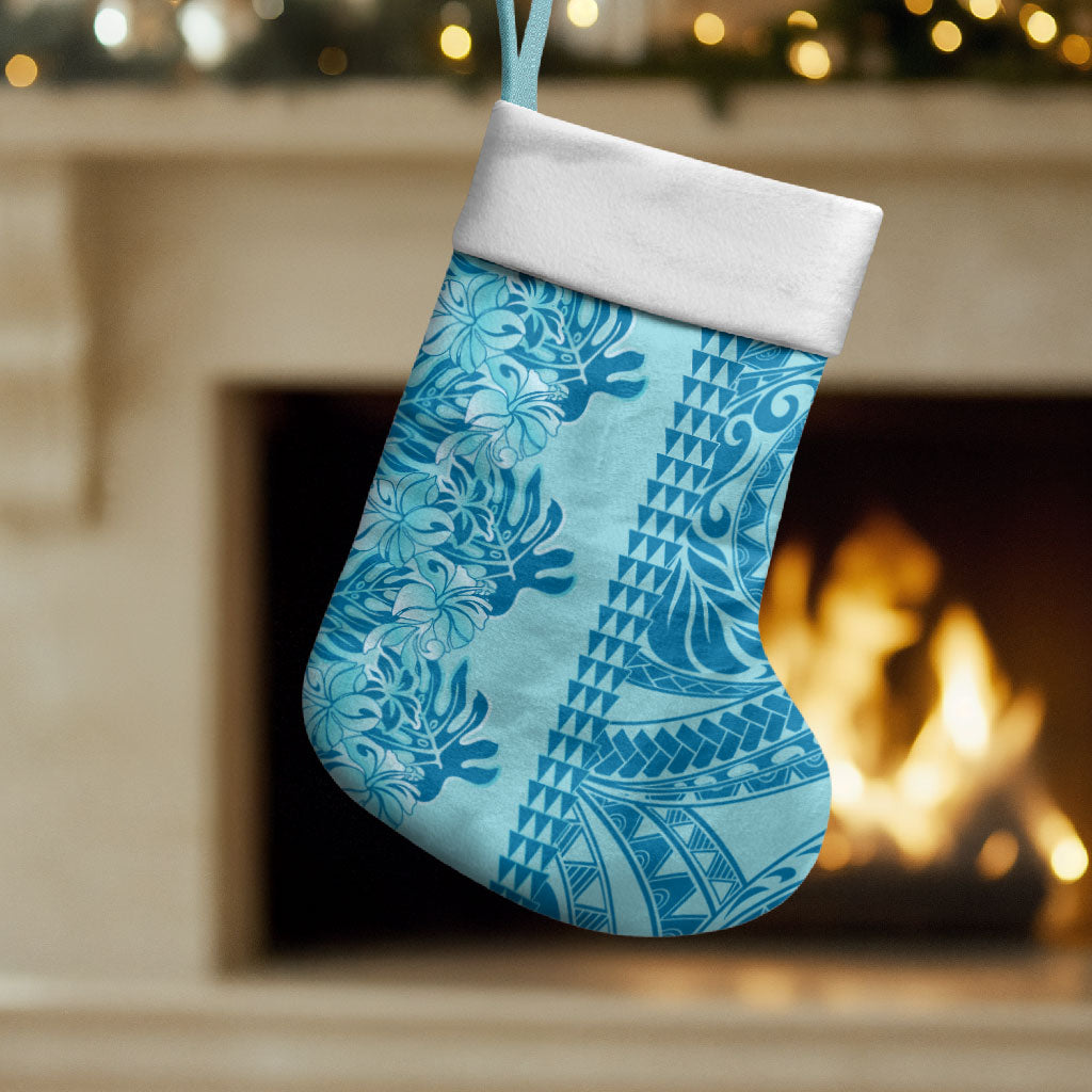 Cyan Hibiscus Monstera Seamless Kakau Hawaii Christmas Stocking LT14 Set of 2 Cyan - Polynesian Pride