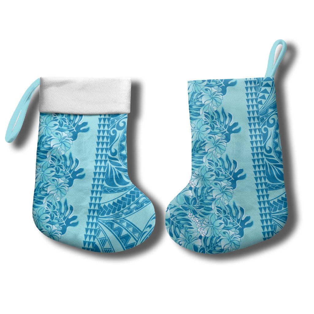 Cyan Hibiscus Monstera Seamless Kakau Hawaii Christmas Stocking LT14 - Polynesian Pride