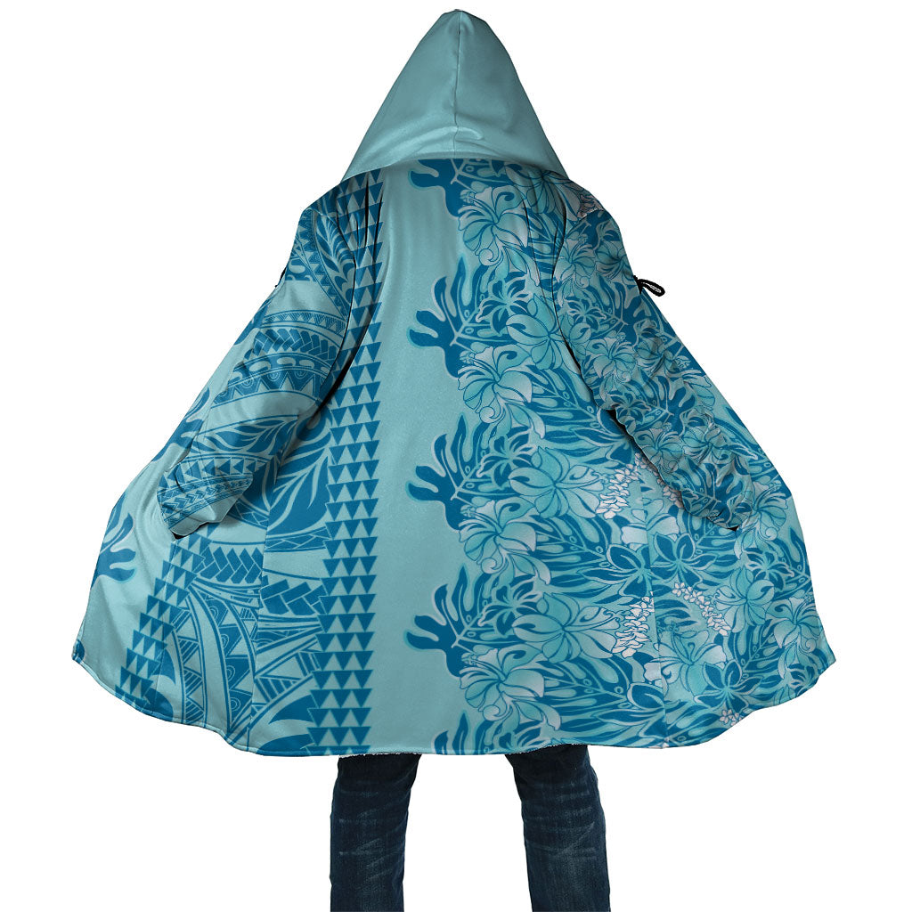 Cyan Hibiscus Monstera Seamless Kakau Hawaii Cloak LT14 Unisex Cyan - Polynesian Pride