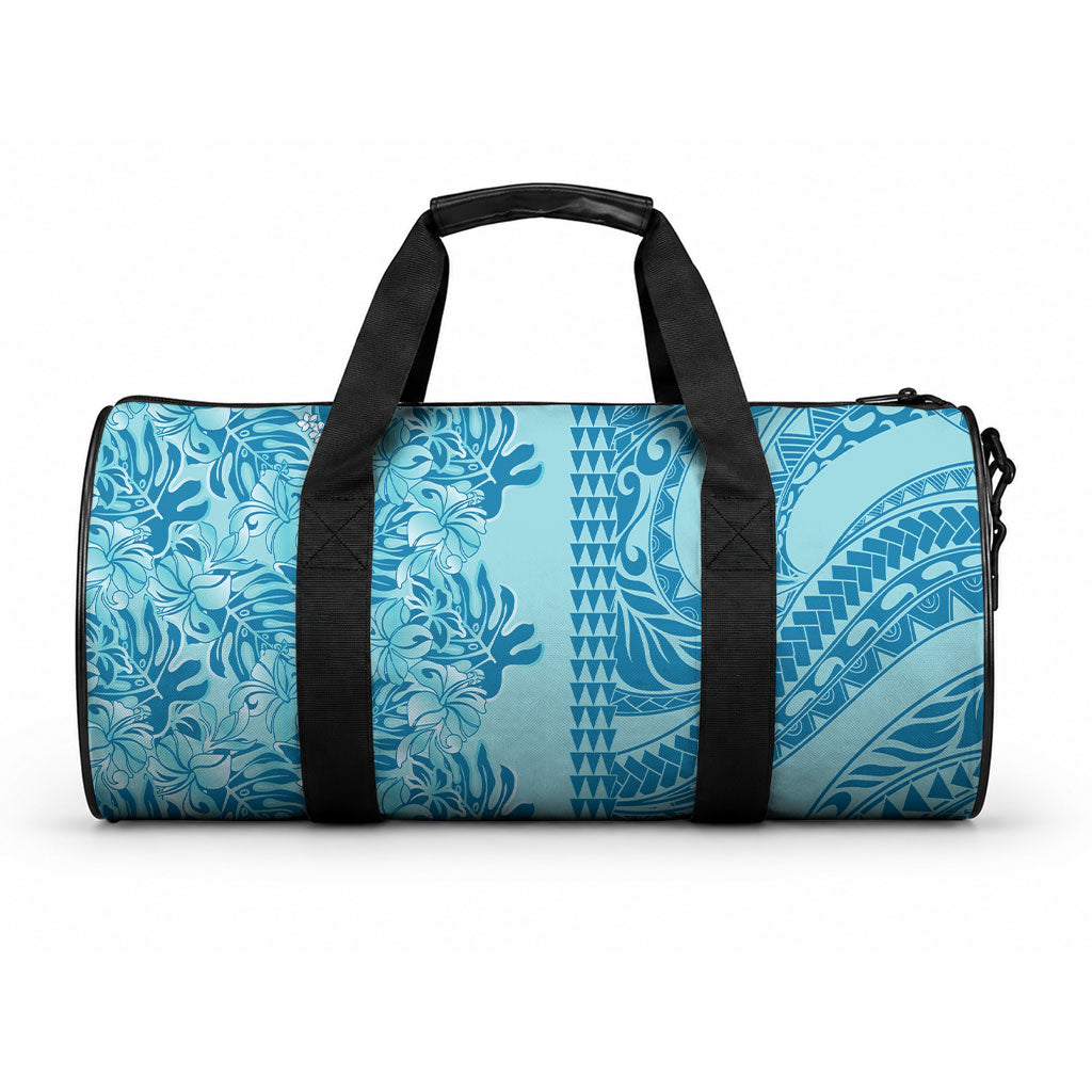 Cyan Hibiscus Monstera Seamless Kakau Hawaii Duffle Bag LT14 One size Cyan - Polynesian Pride