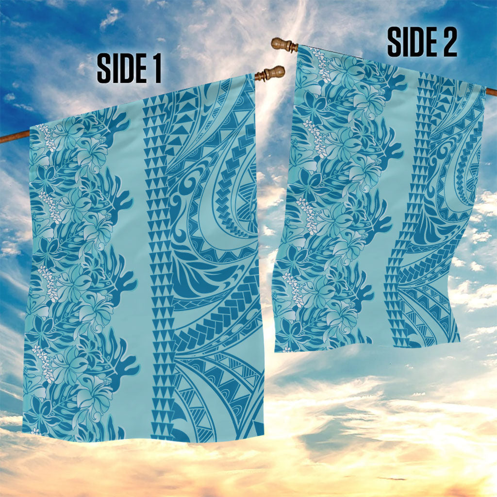 Cyan Hibiscus Monstera Seamless Kakau Hawaii Garden Flag LT14 - Polynesian Pride