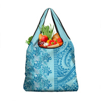 Cyan Hibiscus Monstera Seamless Kakau Hawaii Grocery Bag LT14 1-pack One Size Cyan - Polynesian Pride