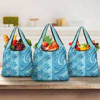 Cyan Hibiscus Monstera Seamless Kakau Hawaii Grocery Bag LT14 3-pack One Size Cyan - Polynesian Pride