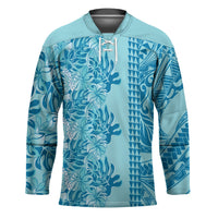 Cyan Hibiscus Monstera Seamless Kakau Hawaii Hockey Jersey LT14 Unisex Cyan - Polynesian Pride
