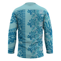 Cyan Hibiscus Monstera Seamless Kakau Hawaii Hockey Jersey LT14 - Polynesian Pride
