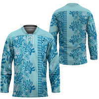 Cyan Hibiscus Monstera Seamless Kakau Hawaii Hockey Jersey LT14 - Polynesian Pride