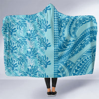 Cyan Hibiscus Monstera Seamless Kakau Hawaii Hooded Blanket LT14 One Size Cyan - Polynesian Pride