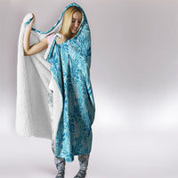 Cyan Hibiscus Monstera Seamless Kakau Hawaii Hooded Blanket LT14 - Polynesian Pride