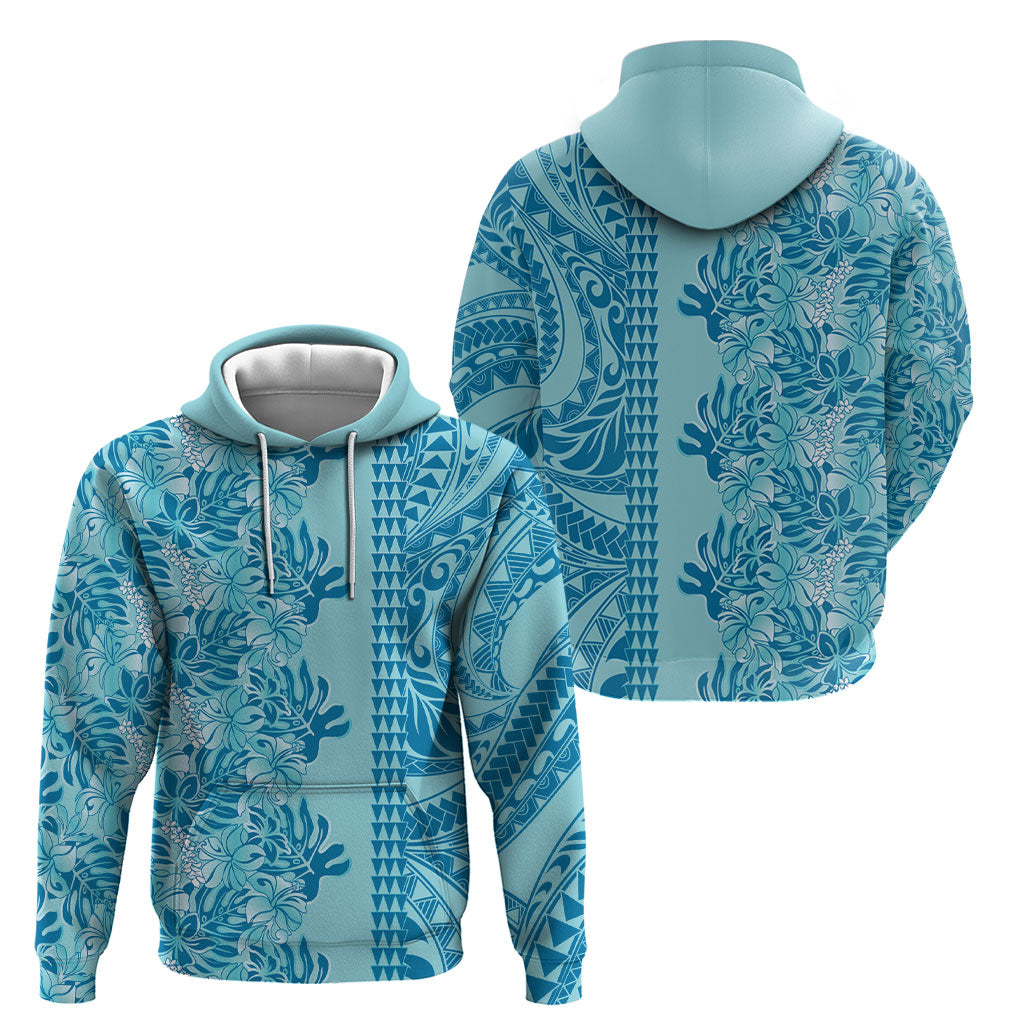 Cyan Hibiscus Monstera Seamless Kakau Hawaii Hoodie LT14 - Polynesian Pride