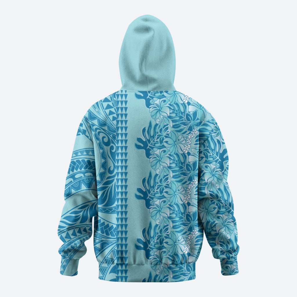 Cyan Hibiscus Monstera Seamless Kakau Hawaii Hoodie LT14 - Polynesian Pride