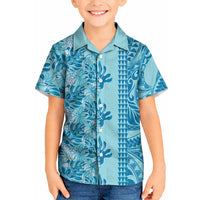 Cyan Hibiscus Monstera Seamless Kakau Hawaii Kid Hawaiian Shirt LT14 Kid Cyan - Polynesian Pride