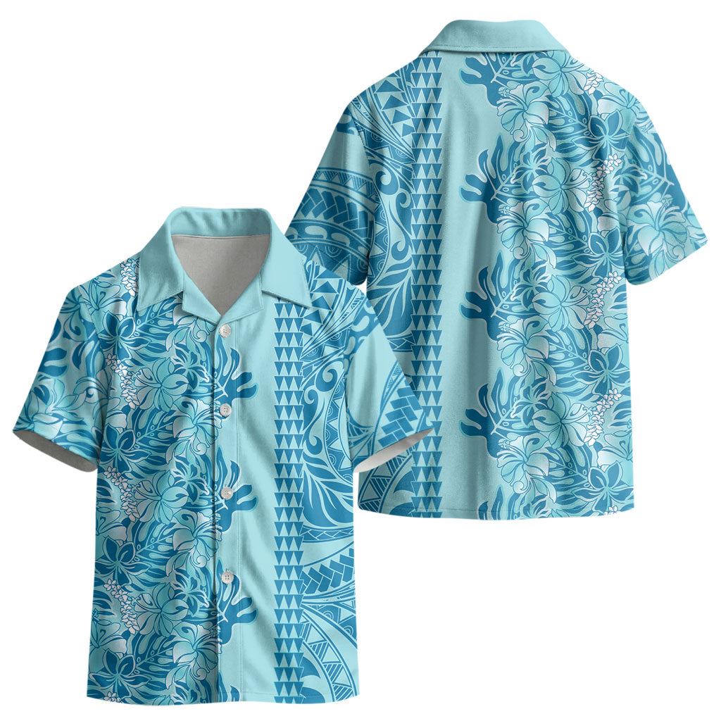 Cyan Hibiscus Monstera Seamless Kakau Hawaii Kid Hawaiian Shirt LT14 - Polynesian Pride