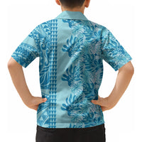Cyan Hibiscus Monstera Seamless Kakau Hawaii Kid Hawaiian Shirt LT14 - Polynesian Pride