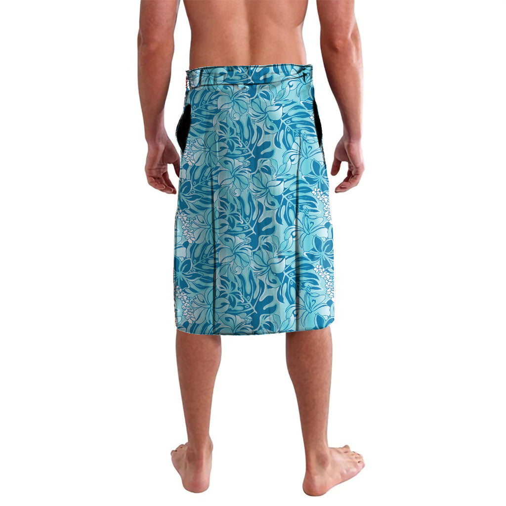 Cyan Hibiscus Monstera Seamless Kakau Hawaii Lavalava LT14 - Polynesian Pride