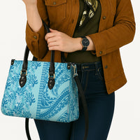 Cyan Hibiscus Monstera Seamless Kakau Hawaii Leather Bag LT14 - Polynesian Pride