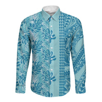 Cyan Hibiscus Monstera Seamless Kakau Hawaii Long Sleeve Button Shirt LT14 Unisex Cyan - Polynesian Pride