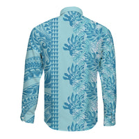 Cyan Hibiscus Monstera Seamless Kakau Hawaii Long Sleeve Button Shirt LT14 - Polynesian Pride