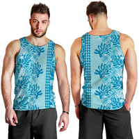 Cyan Hibiscus Monstera Seamless Kakau Hawaii Men Tank Top LT14 - Polynesian Pride