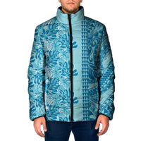 Cyan Hibiscus Monstera Seamless Kakau Hawaii Padded Jacket LT14 Men Cyan - Polynesian Pride