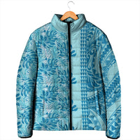 Cyan Hibiscus Monstera Seamless Kakau Hawaii Padded Jacket LT14 - Polynesian Pride