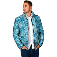 Cyan Hibiscus Monstera Seamless Kakau Hawaii Padded Jacket LT14 - Polynesian Pride